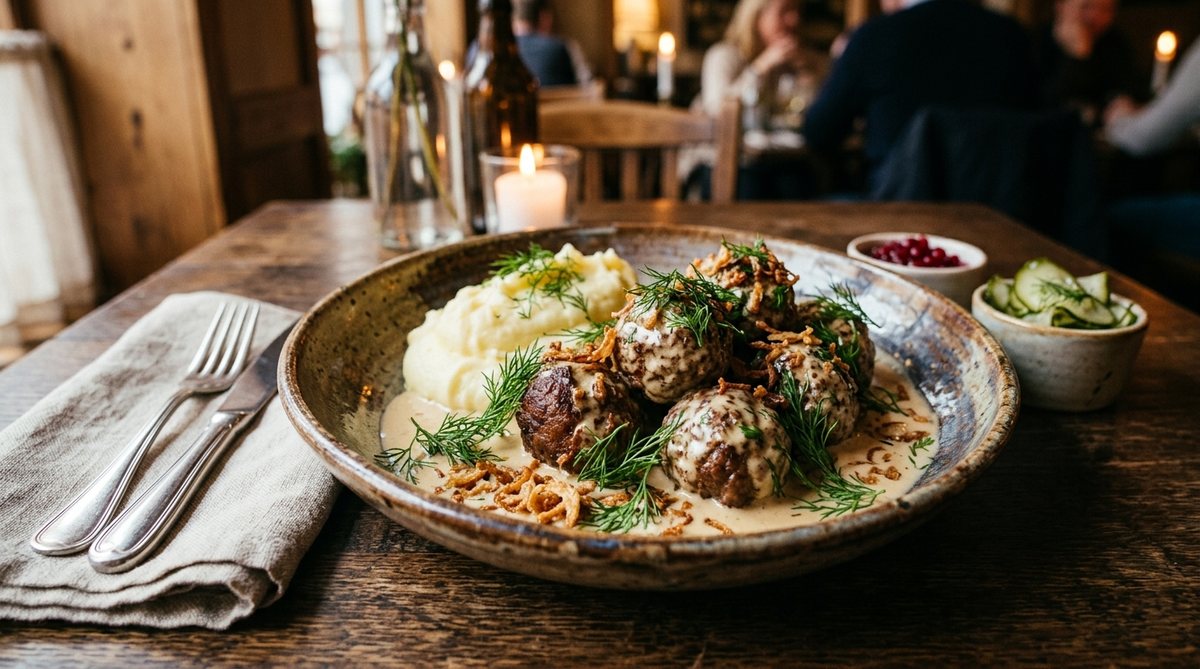 Swedish meatballs with whipped potatoes and lingonberries